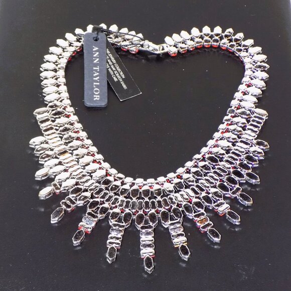 New $148 Ann Taylor Pronged Crystal & Neon Pink Statement Bling Collar Necklace - Picture 8 of 9